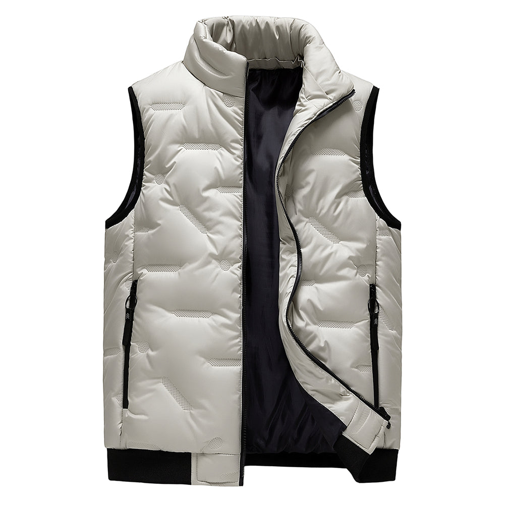 Men's solid color stand collar vest khaki
