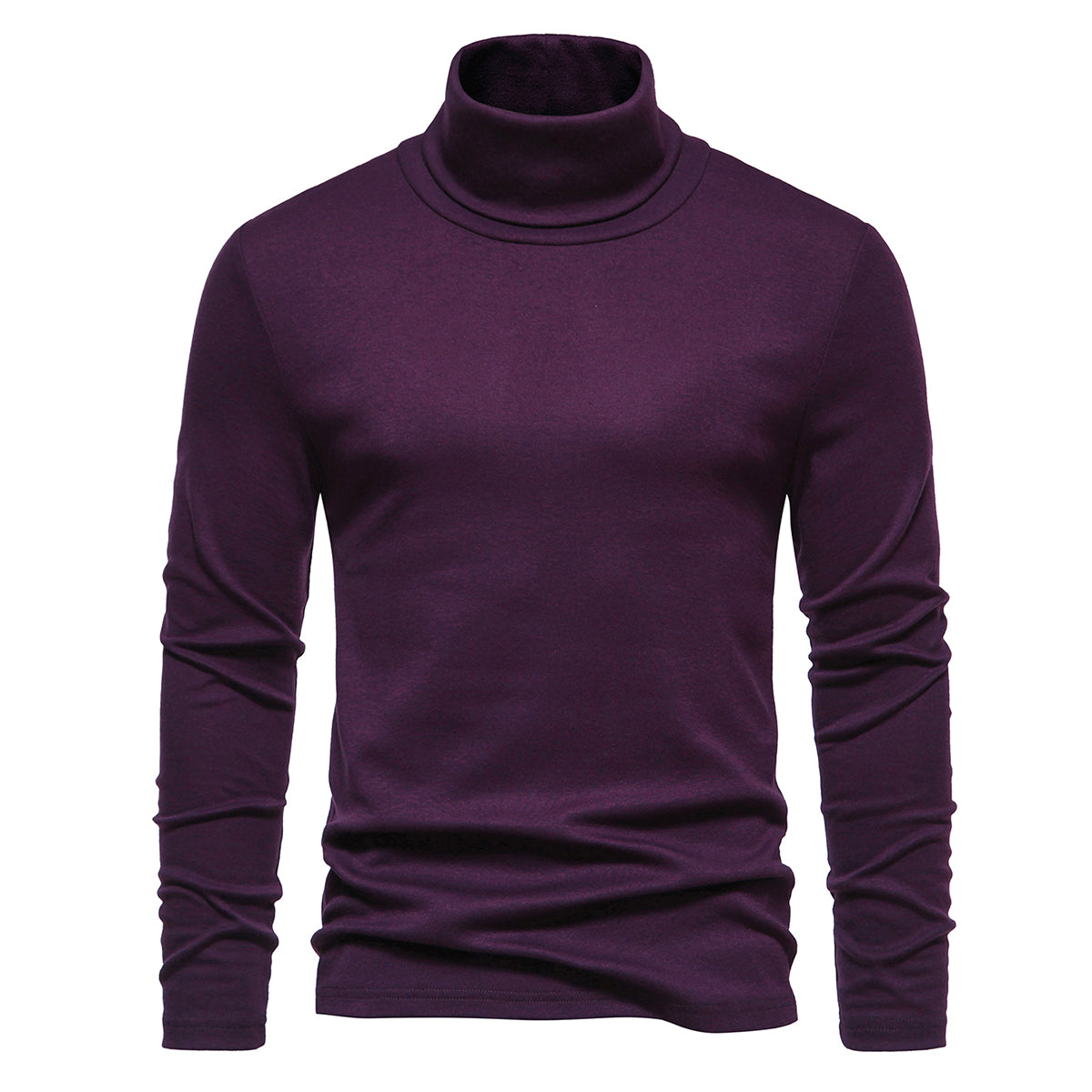Men's solid color pullover high neck long sleeved T-shirt purple