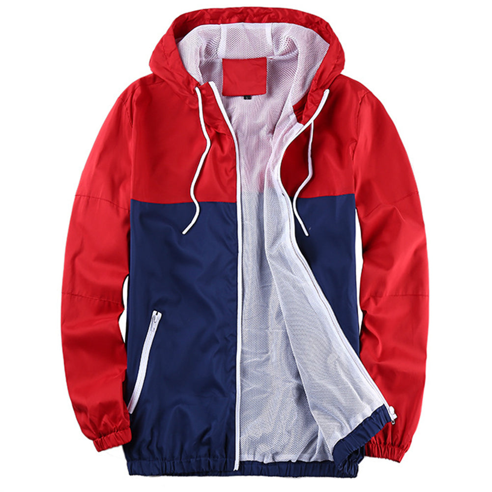 Men's hooded drawstring jacket red + blue