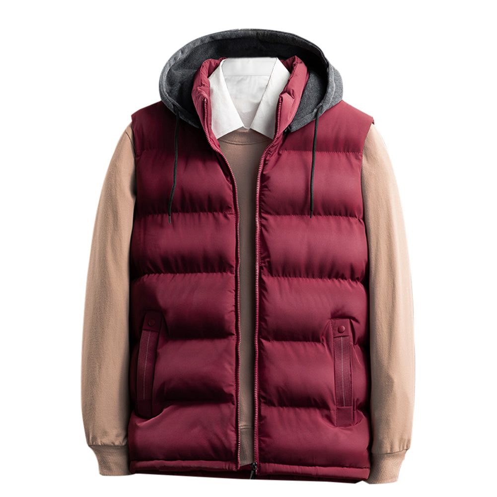 Men's solid hooded vest in red