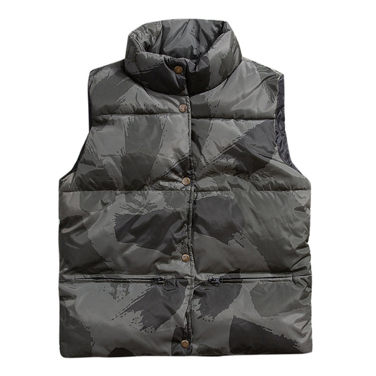 Men's standing collar camouflage cotton coat vest green