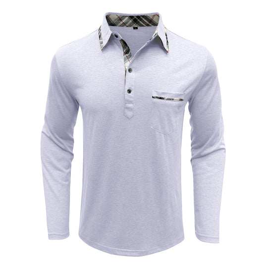 Men's lapel long-sleeved slim T-shirt white