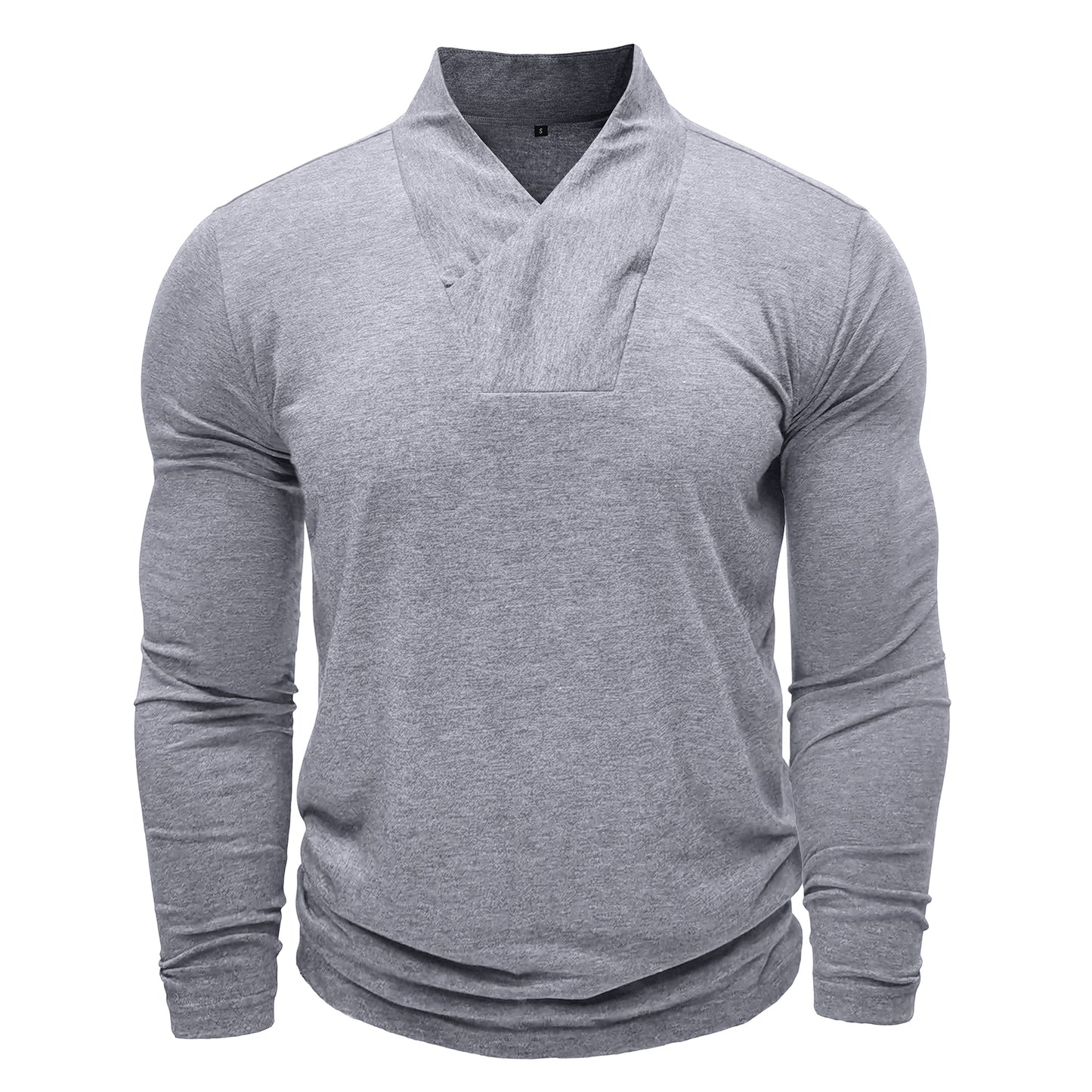 Men's V-neck Solid Color Long Sleeve T-Shirt White