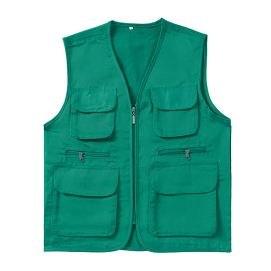 Men's solid color straight tube zipper vest green