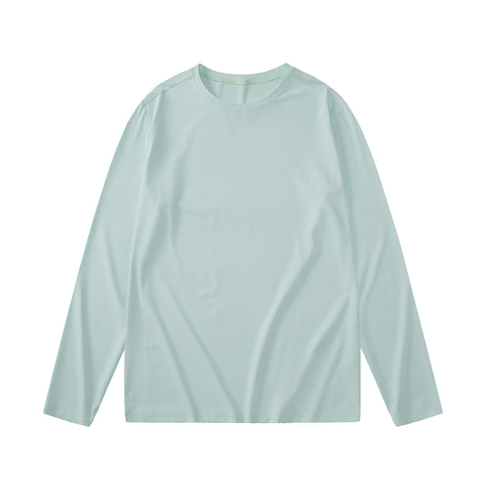Men's loose round neck long sleeved T-shirt in light green