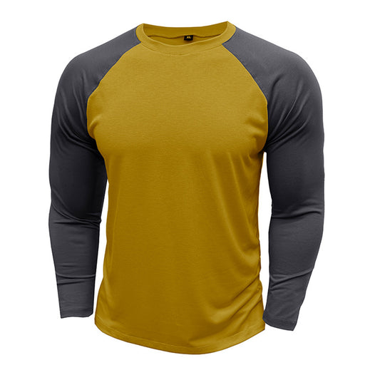 Men's Color Block Long Sleeve T-Shirt Khaki