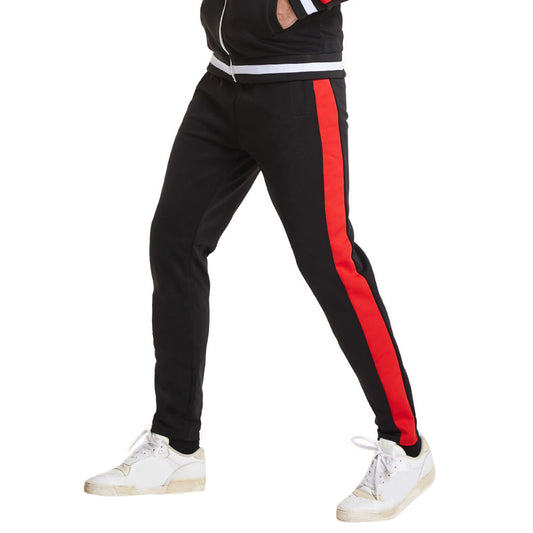 Men's drawstring color blocked casual sports pants in black and red
