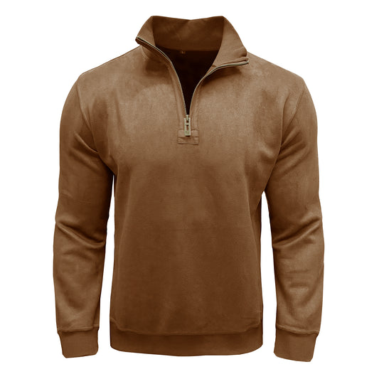 Men's solid stand collar baggy t-shirt khaki