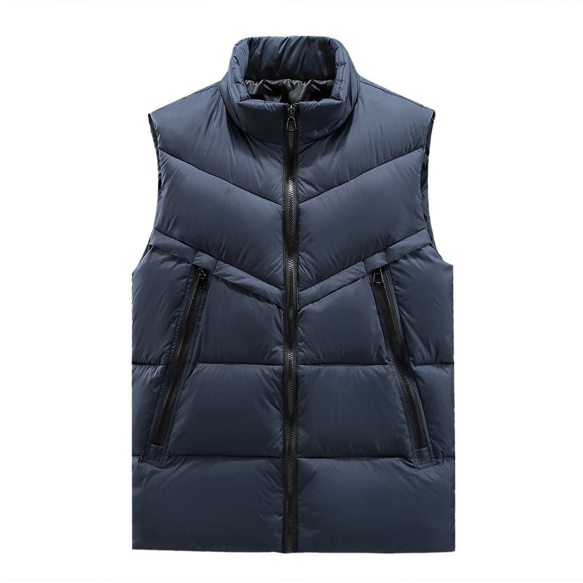 Men's solid color stand collar cotton vest navy blue