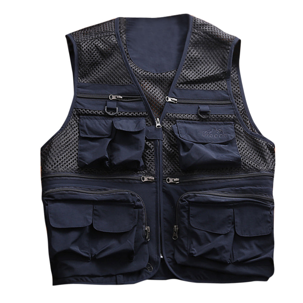 Men's thin multi-pocket vest vest dark blue