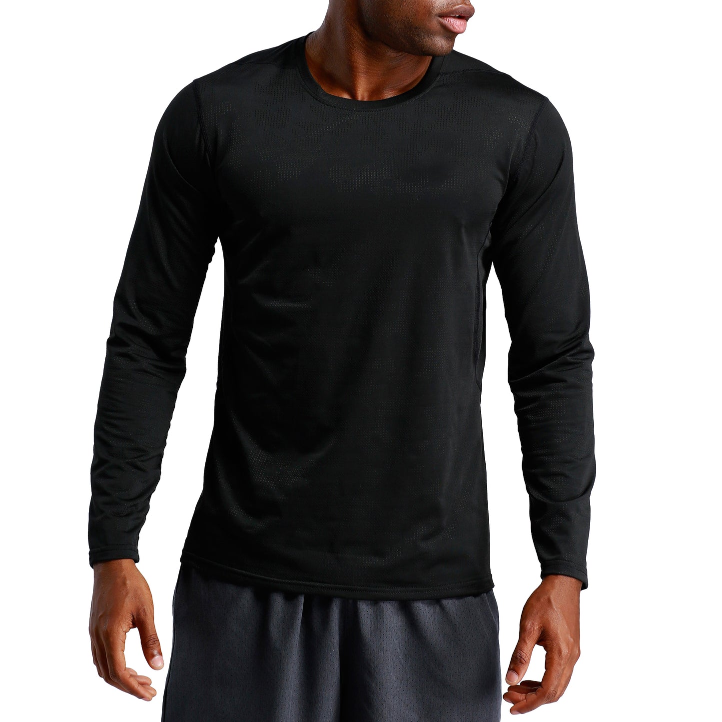 Men's loose round neck long sleeved T-shirt in black