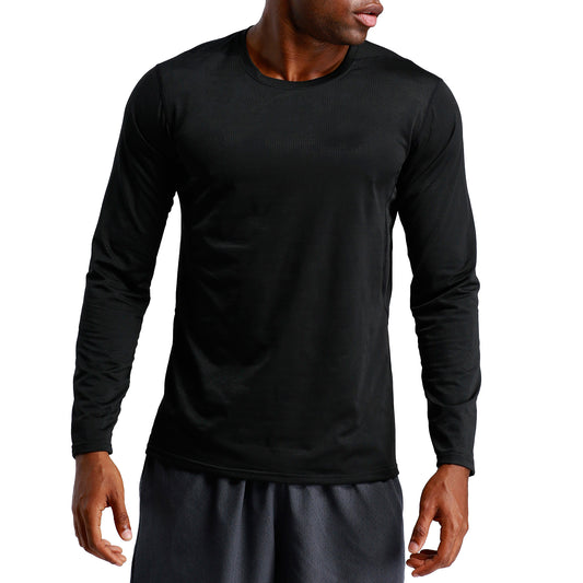 Men's loose round neck long sleeved T-shirt in black