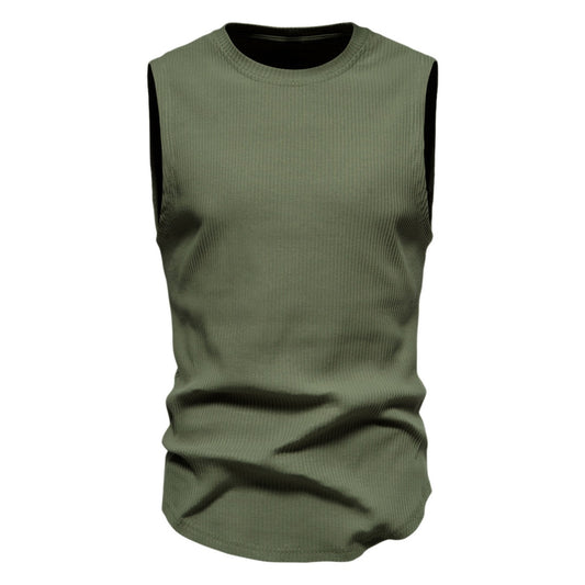 Men's solid color round neck sleeveless vest military green