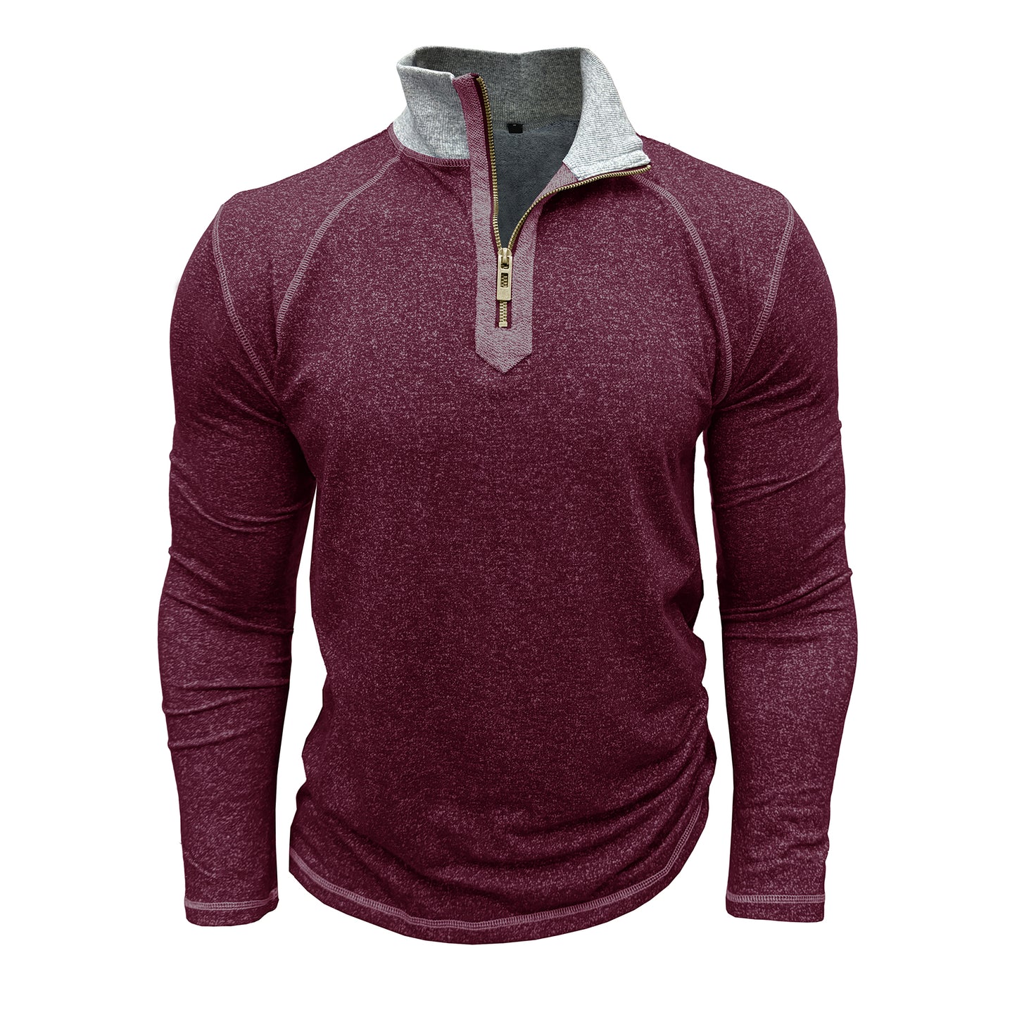 Men's zip-necked slim t-shirt in Burgundy