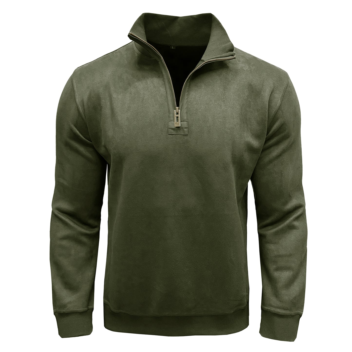 Men's solid color stand collar loose T-shirt army green