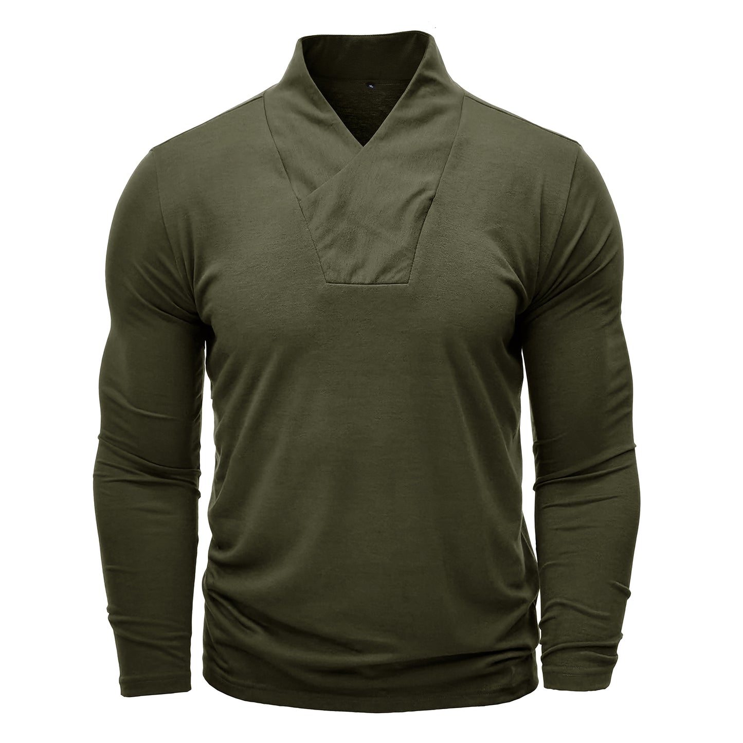 Men's V-neck Solid Color Long Sleeve T-Shirt Dark Gray