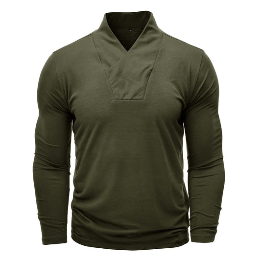 Men's V-neck Solid Color Long Sleeve T-Shirt Dark Gray