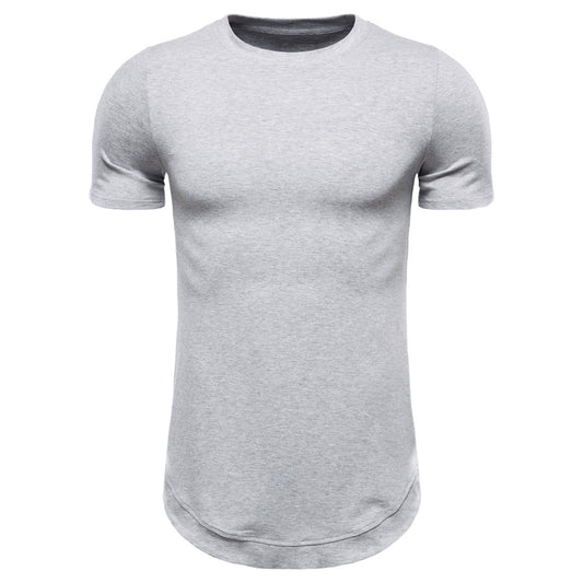 Men's round neck solid color mid-length short-sleeved T-shirt black