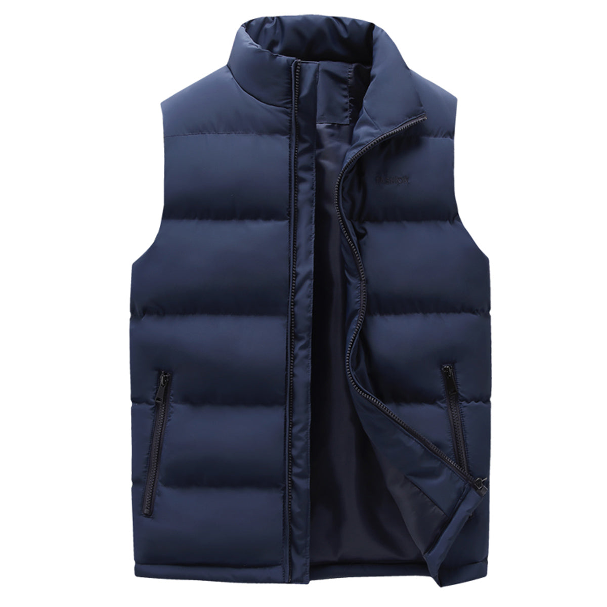 Men's stand collar solid color loose vest dark blue