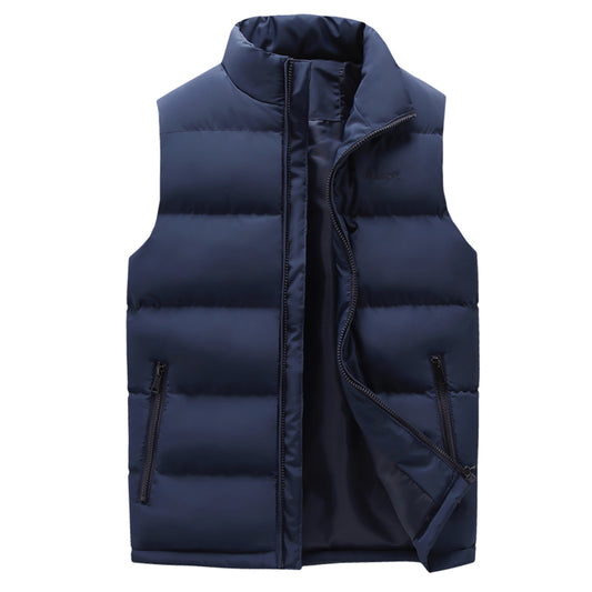 Men's stand collar solid color loose vest dark blue