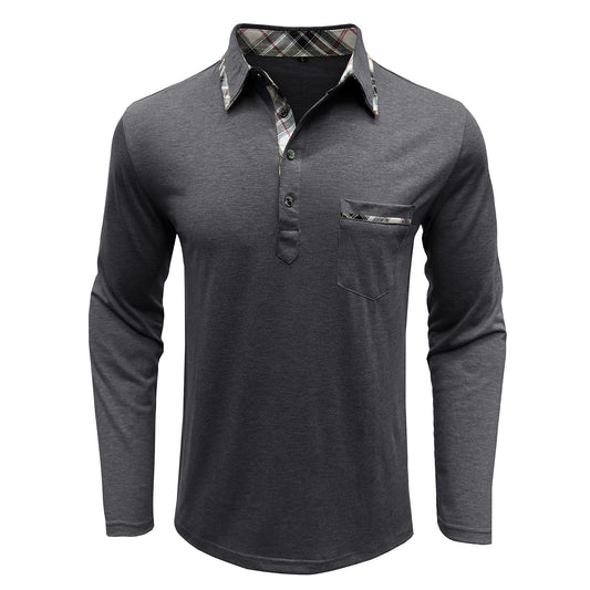 Men's lapel long-sleeved slim T-shirt dark gray