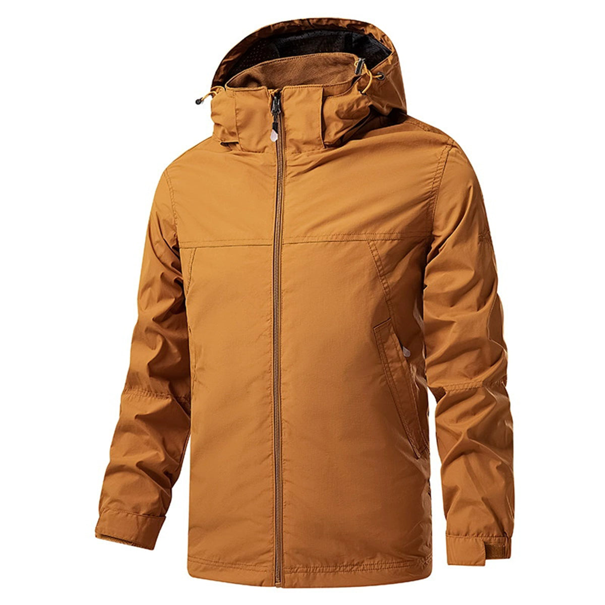 Men's casual single zip hooded jacket in solid orange