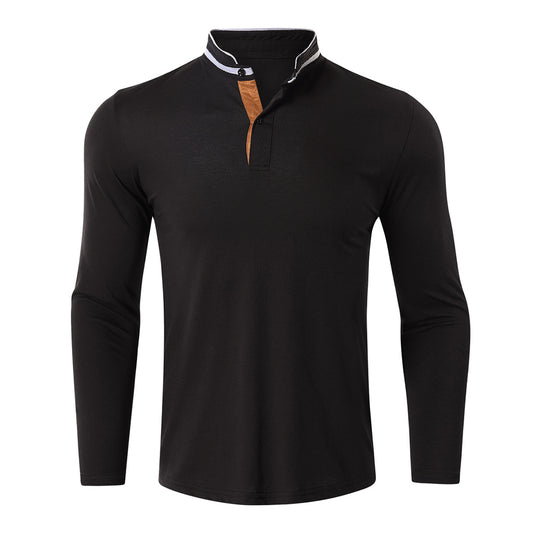 Men's solid color polo shirt black lapel