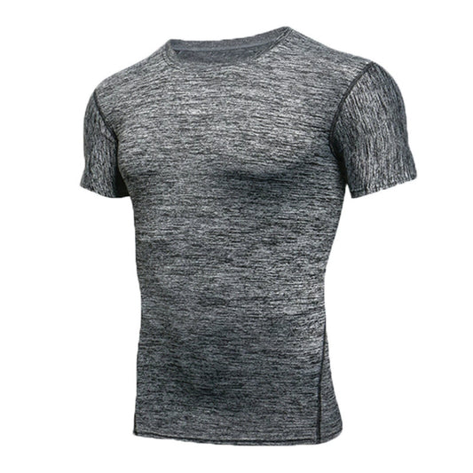 Men's solid color round neck tight fitting quick drying short sleeved T-shirt in dark gray