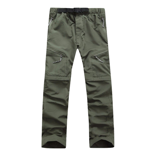 Men's solid color detachable quick drying sports casual pants military green