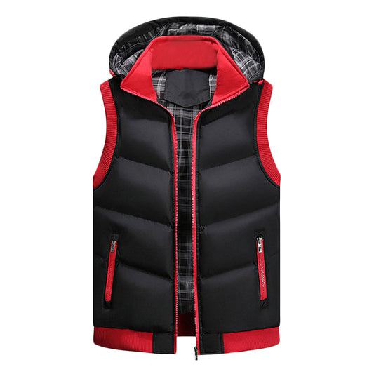 Men's multi pocket solid color thick casual vest with black texture