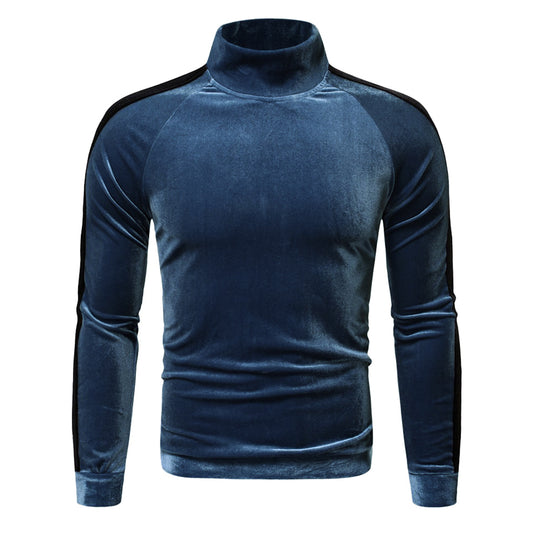 Men's Color Block Stand Collar Long Sleeve T-Shirt Black