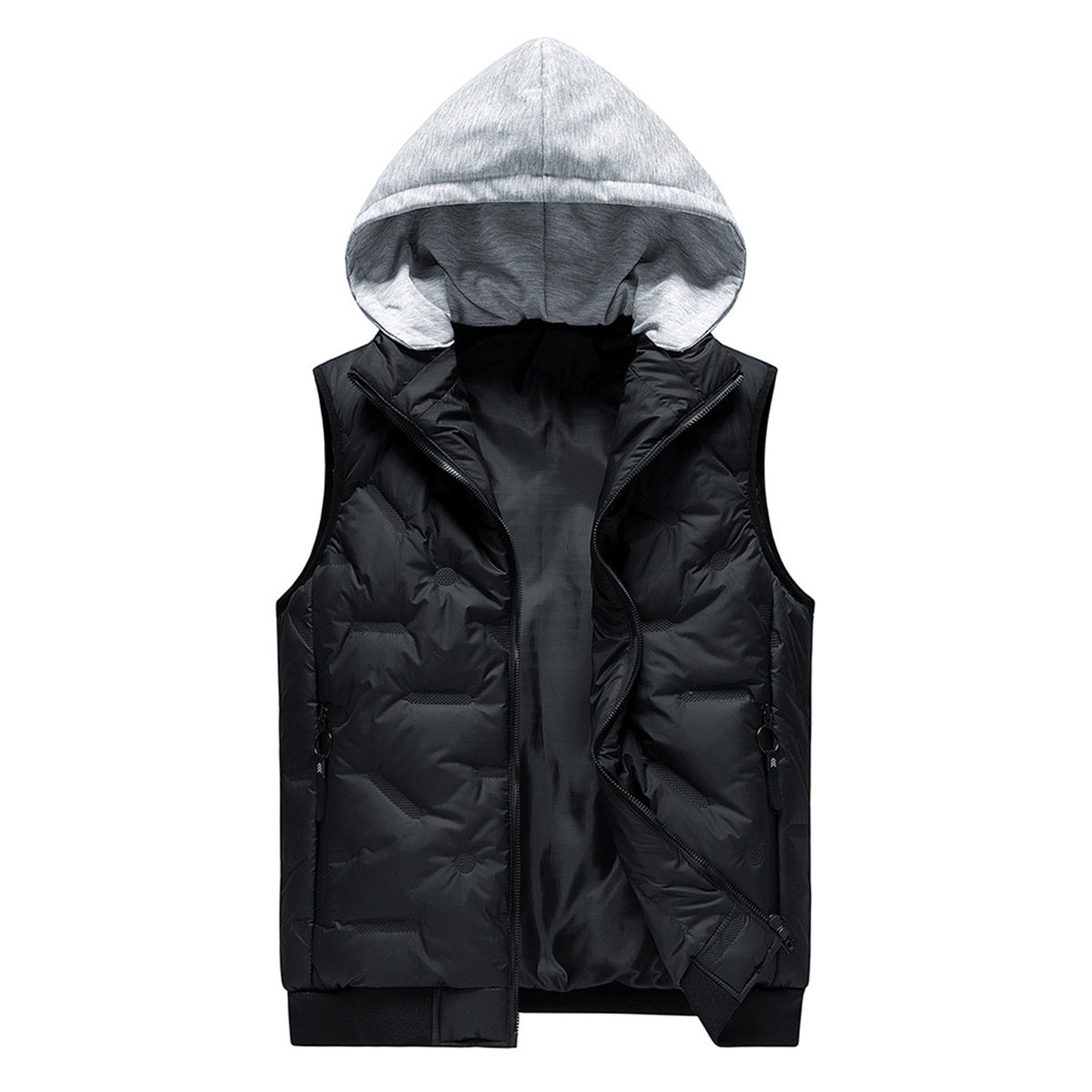Men's patchwork hooded vest in black