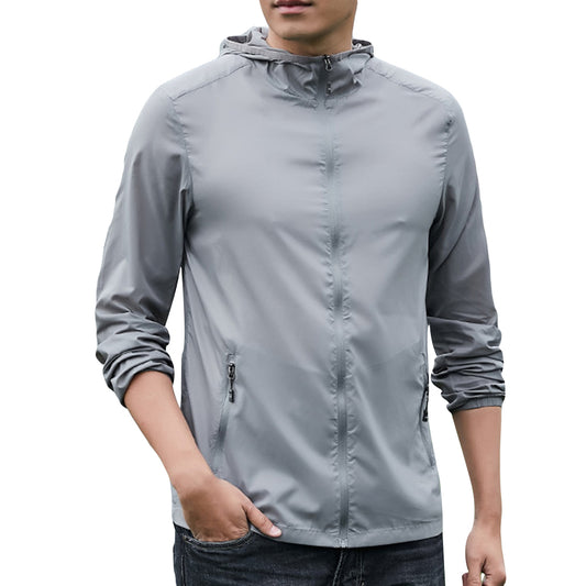Men's casual hooded sunscreen suit light gray