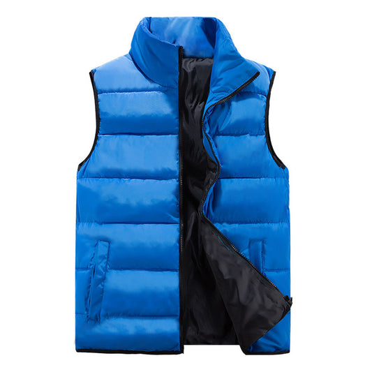 Men's solid color stand collar large size vest light blue
