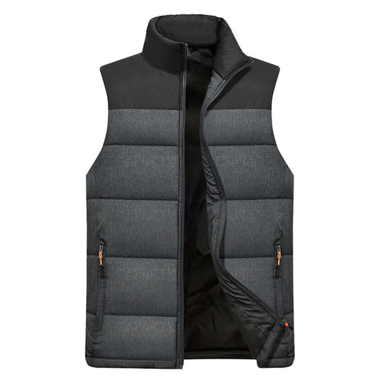 Men's color matching stand collar thickened vest dark gray