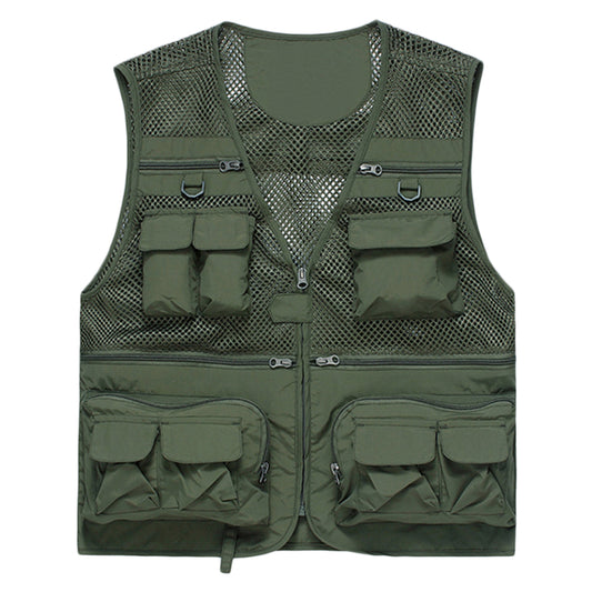 Men's thin multi-pocket vest army green