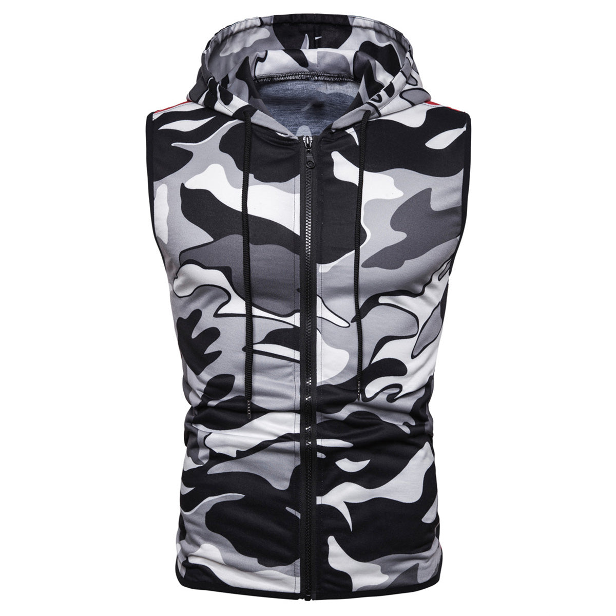 Men's camouflage zipper hooded vest vest black and white camouflage