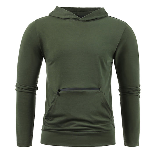 Men's Solid Color Hooded Long Sleeve T-Shirt Light Gray
