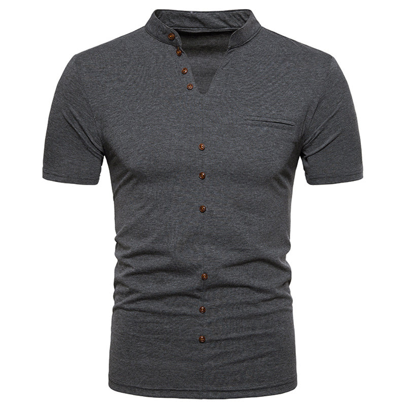 Men's Henry collar POO shirt short sleeve T-shirt dark gray