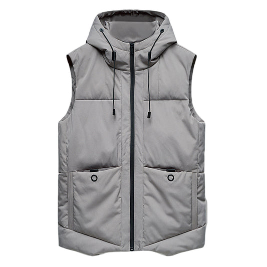 Men's solid color hooded thick vest gray