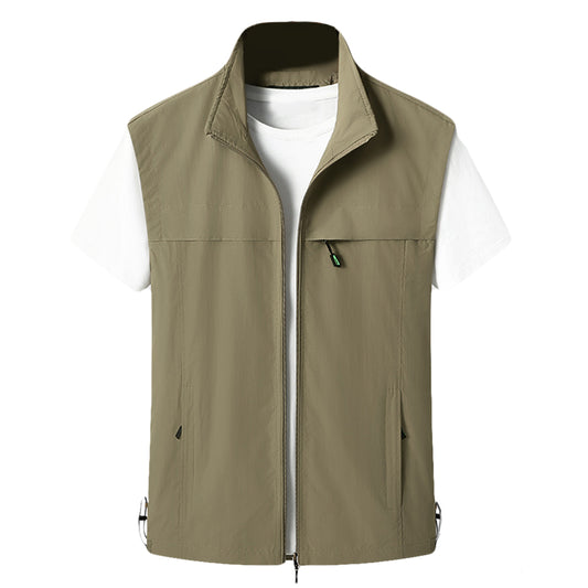 Men's solid color zipper vest khaki