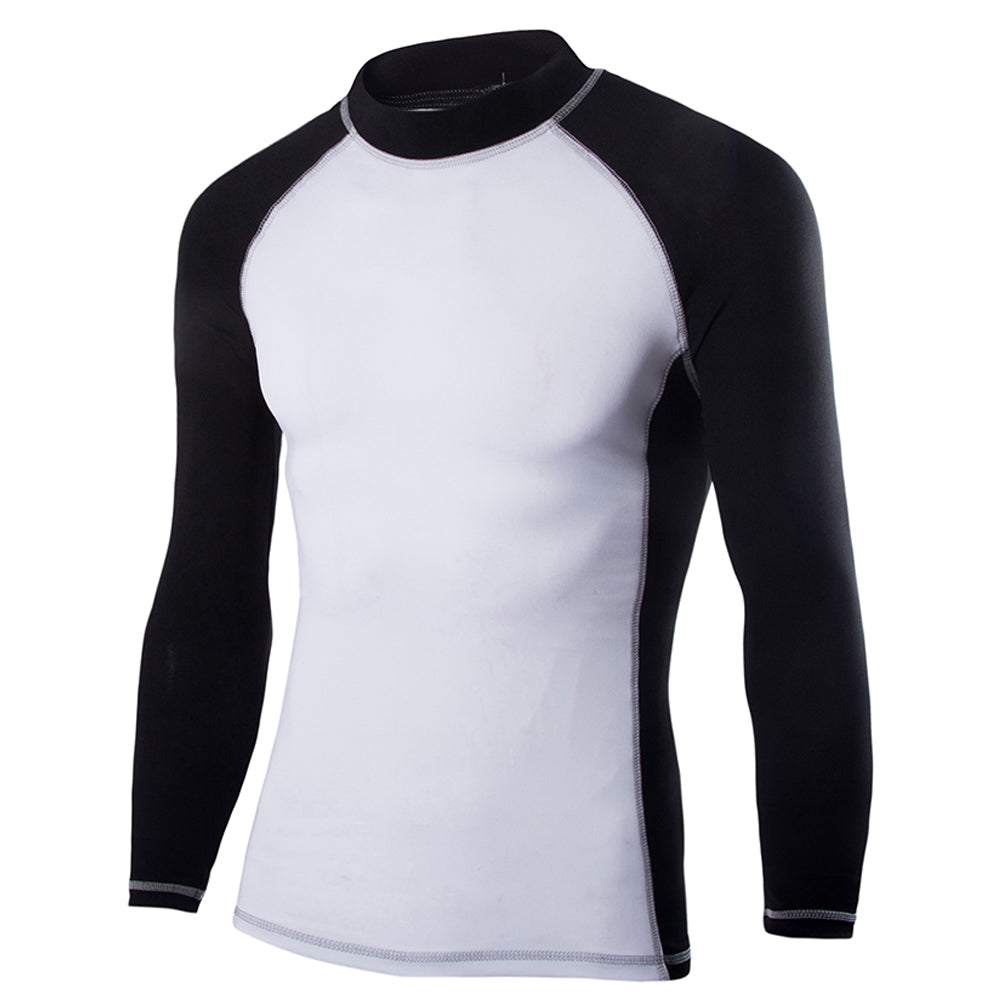 Slim fit T-shirt, long sleeved quick drying clothes, bodybuilding clothes, 2-color splicing