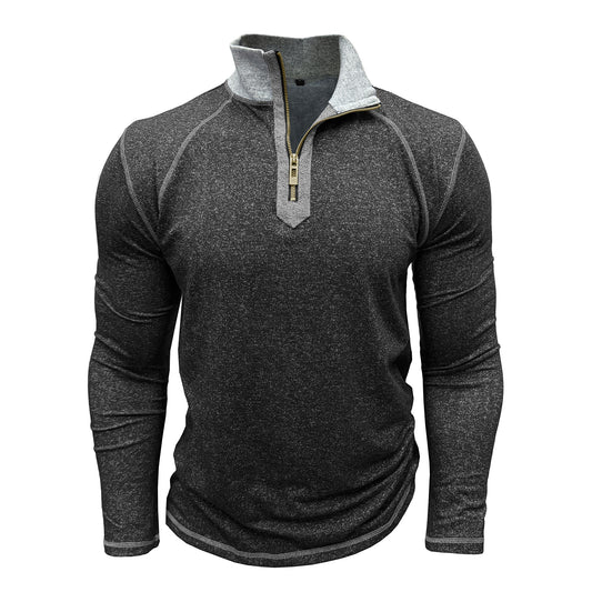 Men's Slim T-shirt with zip collar in black