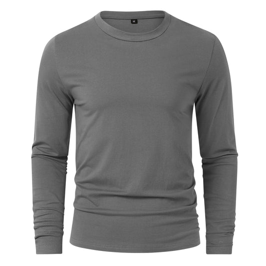 Men's Solid Color Round Neck Long Sleeve T-Shirt White