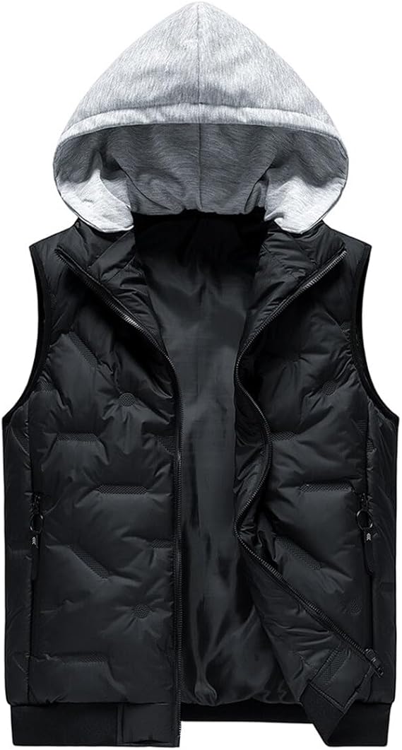 YOUTHUP Men's Sleeveless Quilted Down Jacket, Lightweight Color Hooded Vest, Thick Coats for Winter.