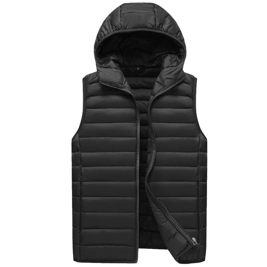 Men's middle-aged solid color plush hooded vest black