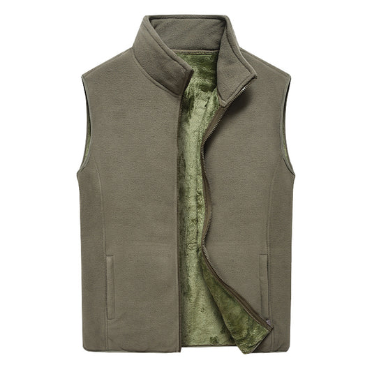 Men stand collar solid color warm vest army green