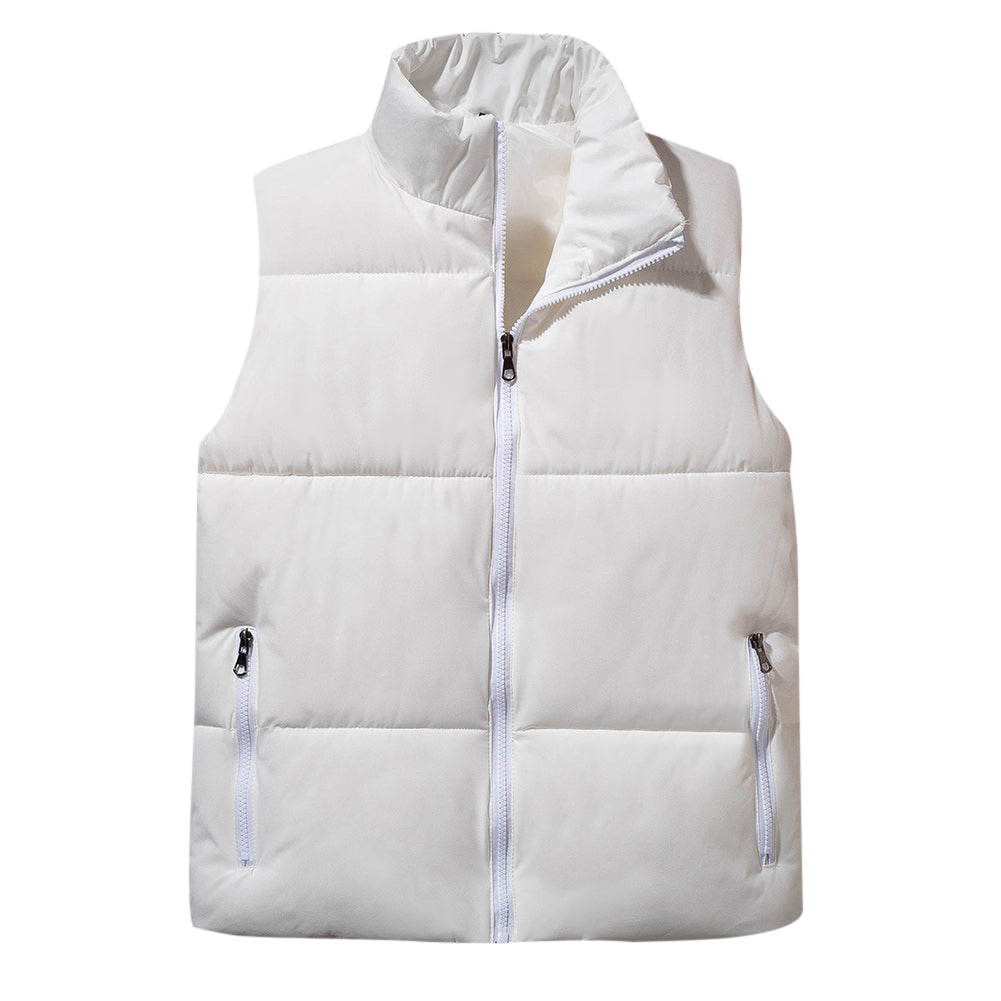 Men's stand collar zipper cotton vest white