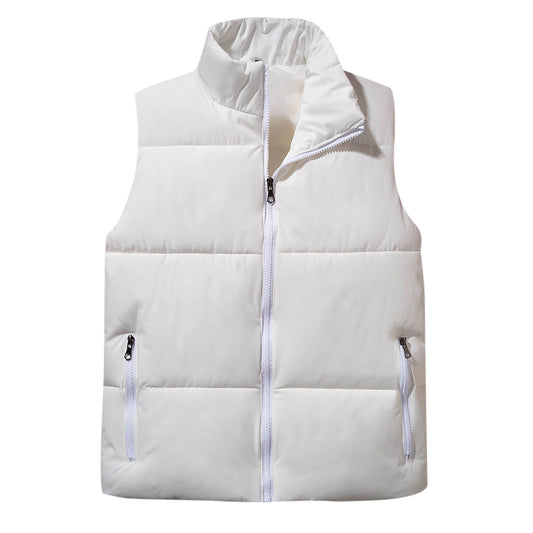 Men's stand collar zipper cotton vest white