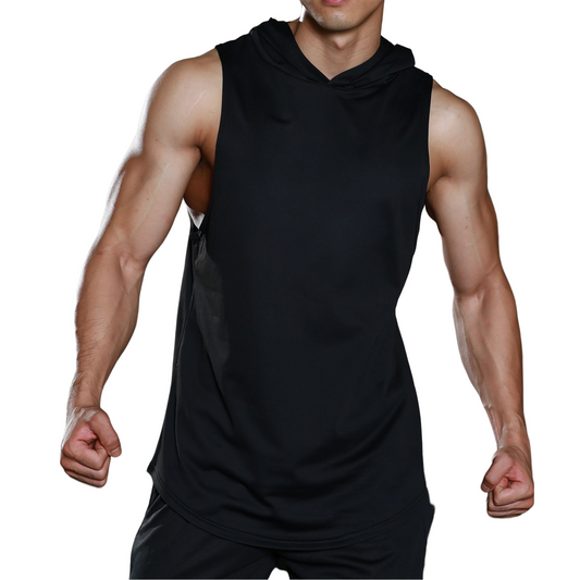 Men's solid color hooded casual vest B660 black